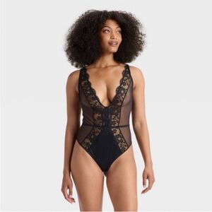 🖤Auden - Women's Unlined Lace Lingerie Bodysuit - Black